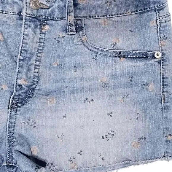 Wild Fable Rose Print Denim Jean Cut Off Shorts Jr Sz 9 Raw Fringe Hem - Picture 10 of 10